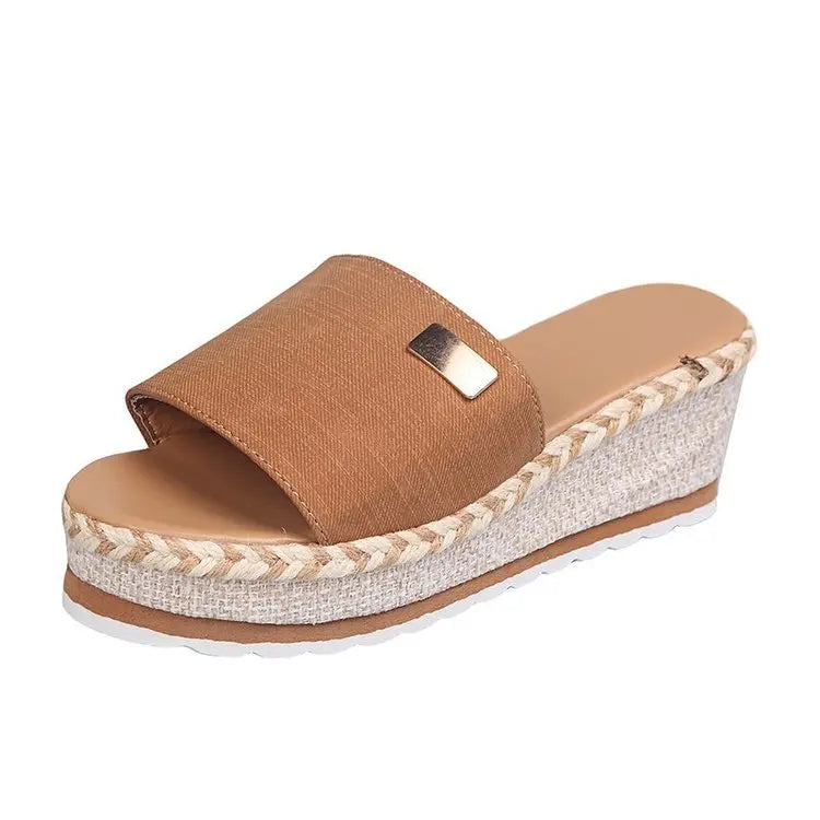 Women's Platform Wedge Sandals Casual Slip-On Mules Open Side