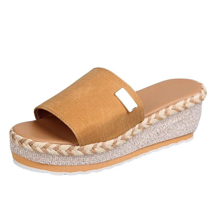 Women's Platform Wedge Sandals Casual Slip-On Mules Open Side