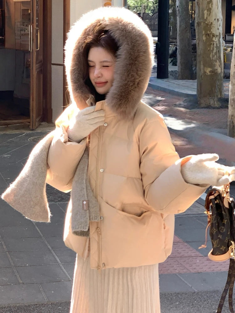 Women's Thick Warm Hooded Faux Fur Collar Winter Puffer Coat