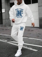 Men's Casual Gothic Letter Print Hoodie and Pants Two Piece Tracksuit Set