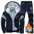 Men's Casual Plush Thickened Hoodie and Pants Two Piece Tracksuit Set
