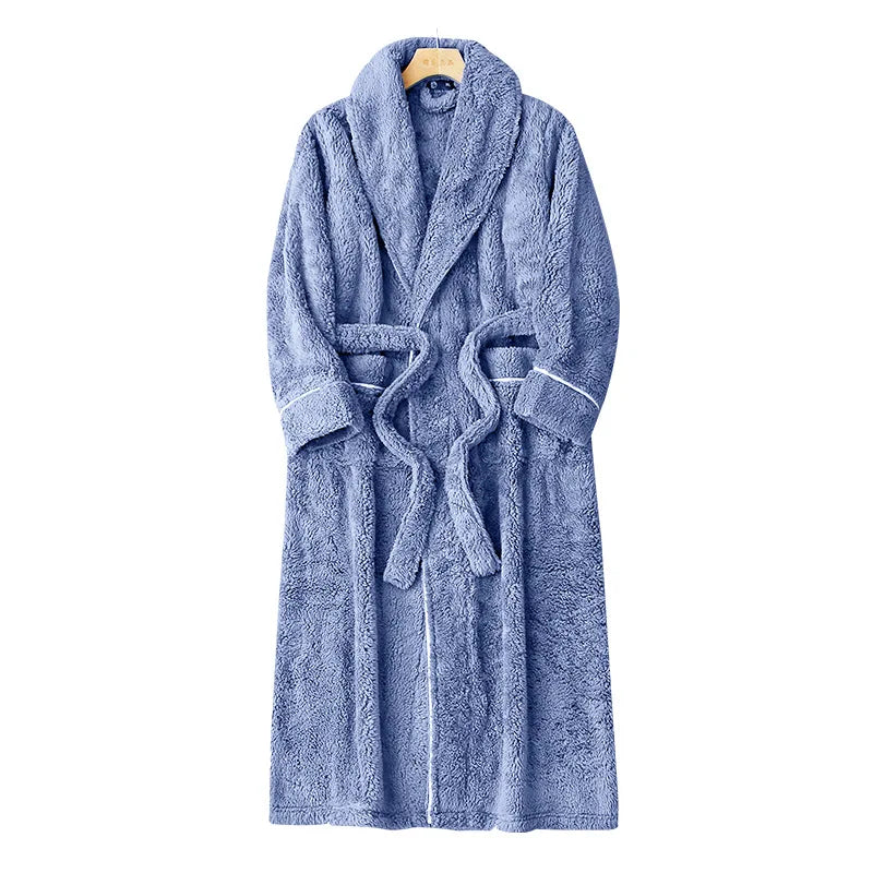 Unisex Thick Coral Fleece Warm Long Kimono Robe