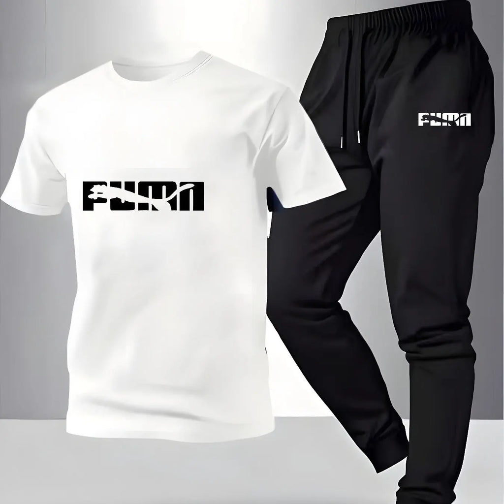 Men's Pattern Print T-Shirt and Drawstring Pants Set