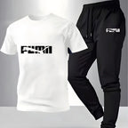 Men's Pattern Print T-Shirt and Drawstring Pants Set