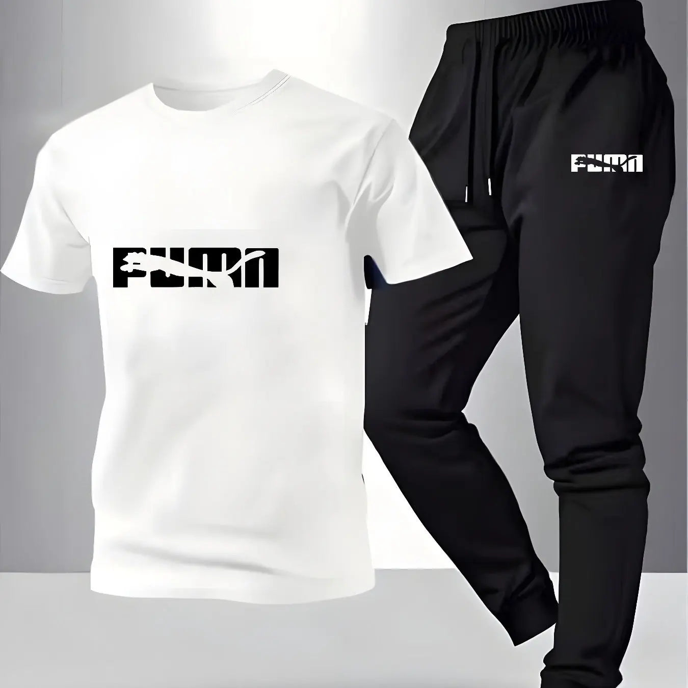 Men's Pattern Print T-Shirt and Drawstring Pants Set