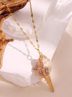 Women's Fashion Retro Gold-Tone Shell Layered Pendant Necklace