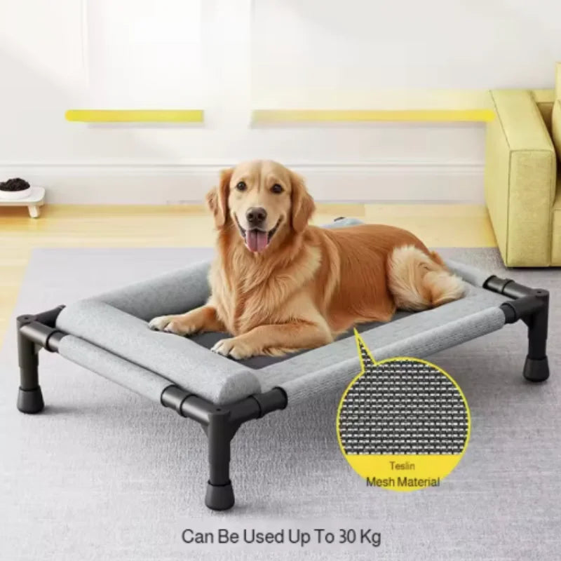Cooling Dog Cot Bed with Pillow Breathable Mesh Washable Pet Furniture