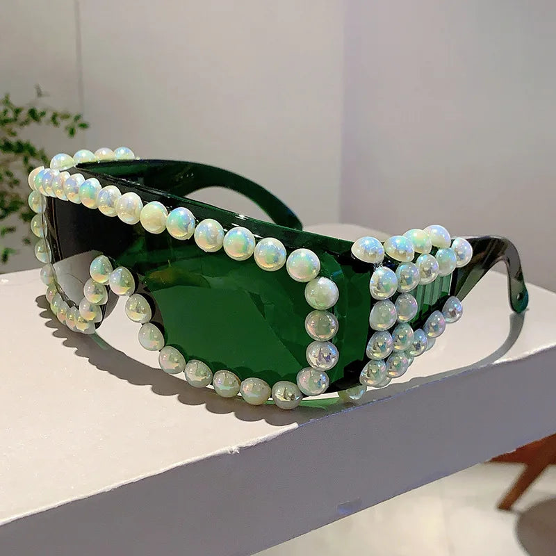Oversized Square Pearl Sunglasses UV400 Women's Fashion Eyewear