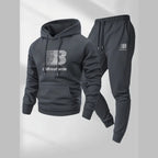 Men's Casual Print Hoodie and Lace-Up Running Pants Set