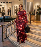 Women's Tie Dye Ruffle O-Neck Bodycon Maxi Dress