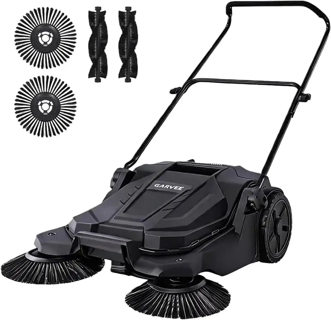 Walk-Behind Hand Push Floor Sweeper and Manual Yard Cleaner