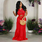 Women's Halter Crop Top and Swing Maxi Skirt Two Piece Set