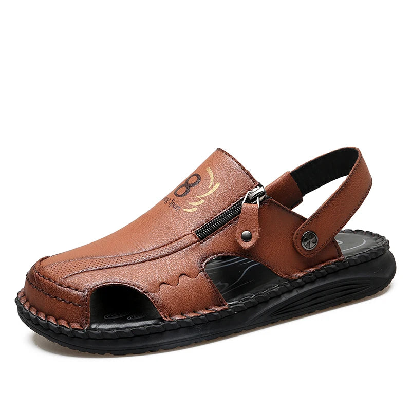 Men's Leather Closed-Toe Sandals Comfortable Summer Outdoor Casual Shoes
