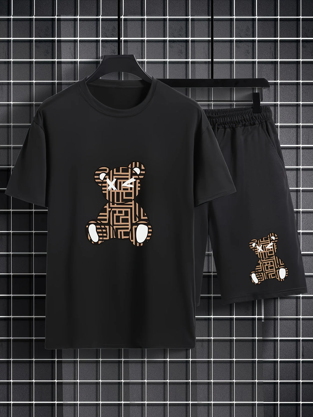 Men's Casual Graffiti Print T-Shirt and Shorts Two Piece Set