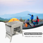 Portable Folding Camping BBQ Grill Stove with Wood Burner