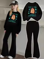Girls' Capybara Print Sweatshirt Flared Pants Two-Piece Set
