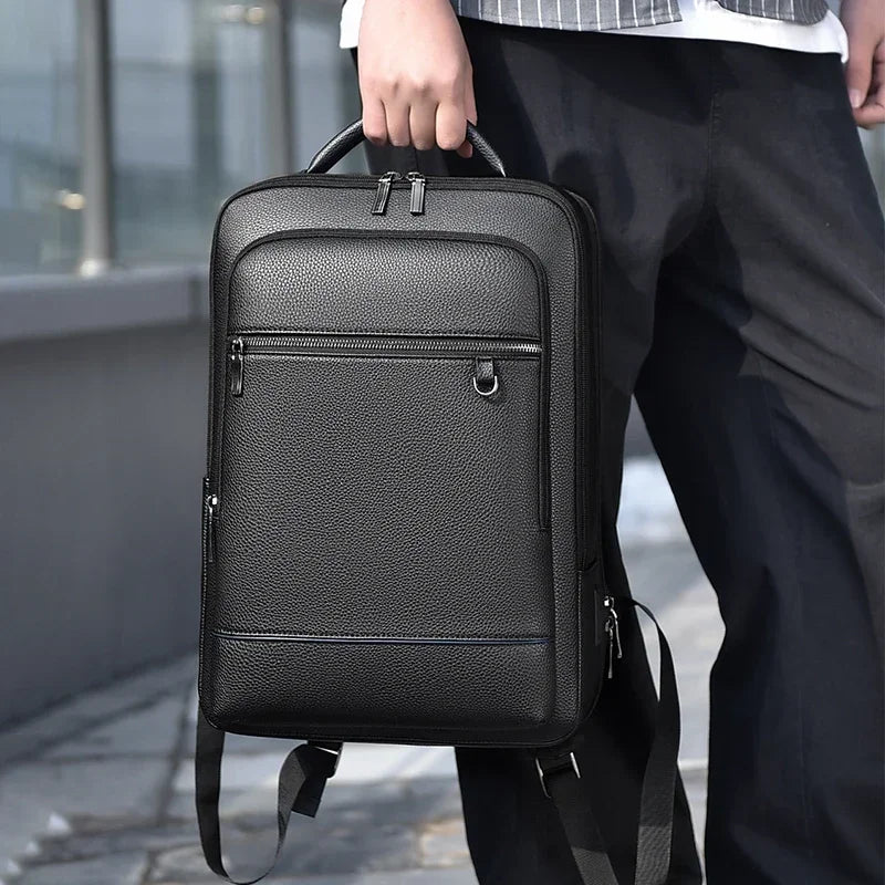 Men's Fashion PU Leather Business Laptop Travel Backpack 602