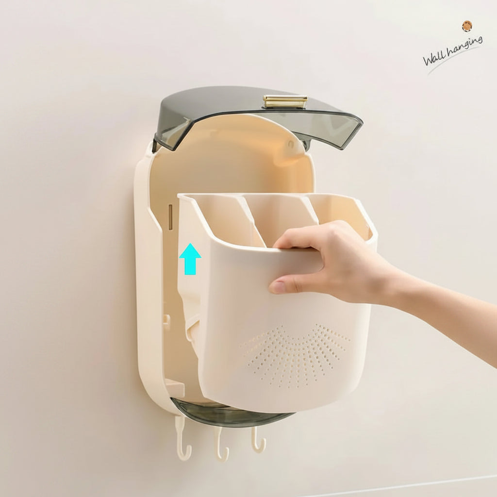 Wall-Mounted Drain Cutlery Organizer and Dustproof Spoon Holder