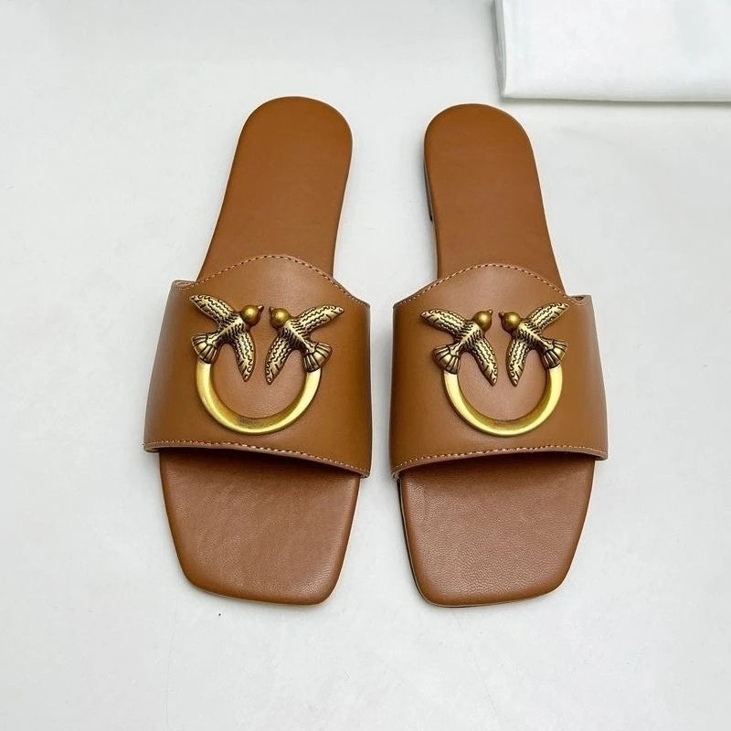 Women's Slip-On Square Toe Flat Slide Sandals
