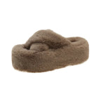 Women's Faux Fur Platform Slippers Soft Plush Indoor House Shoes
