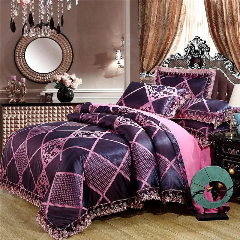 Satin Jacquard Bedding Set and Luxury Flower Duvet Cover Set