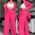 Women's Split Sleeve Blazer Straight Leg Pants Suit Set