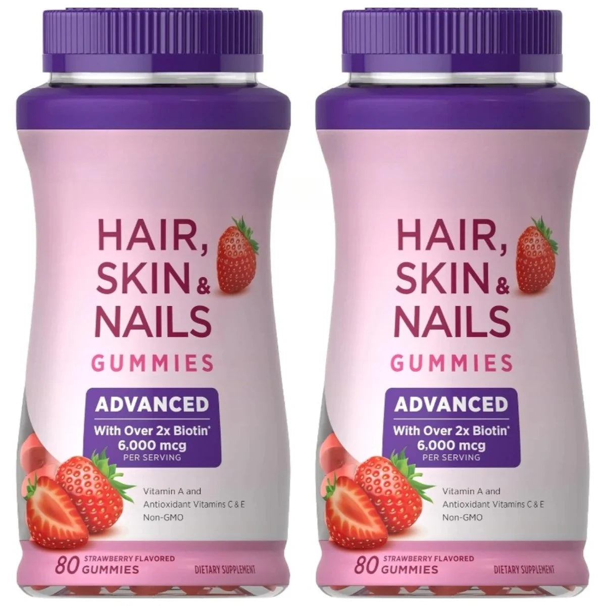 Biotin 6000mcg Strawberry Hair Skin and Nails Gummies 80 Count