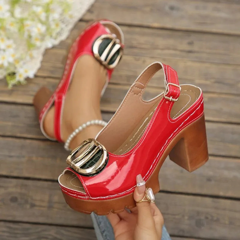 Women's High-Heel Gladiator Sandals Metal Detail Fish Mouth Casual