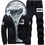 Men's Casual Plush Thickened Hoodie and Pants Two Piece Tracksuit Set