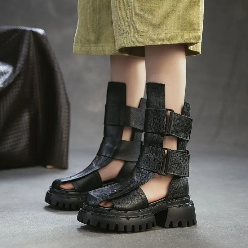 Women's Retro High-Top Platform Sandals Hook & Loop Casual Shoes