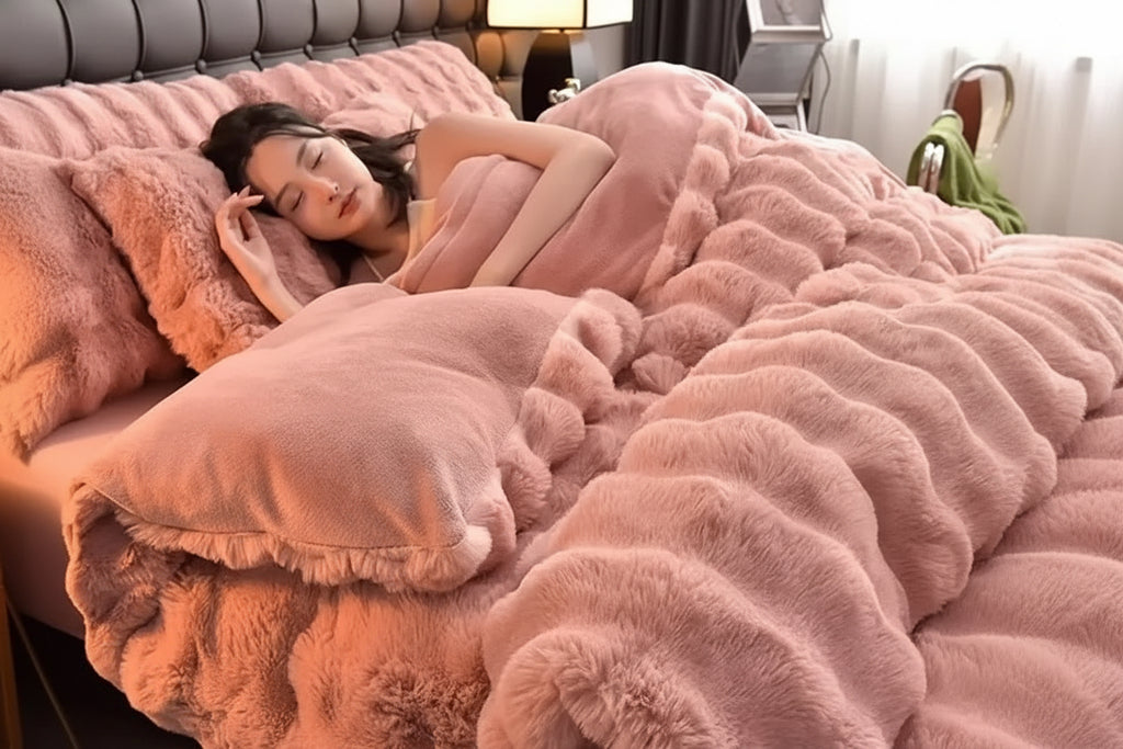 Thick Warm Faux Lambswool Blanket and Soft Cotton Quilt