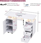 Rolling Manicure Table Nail Desk with Dust Collector and LED Lights White