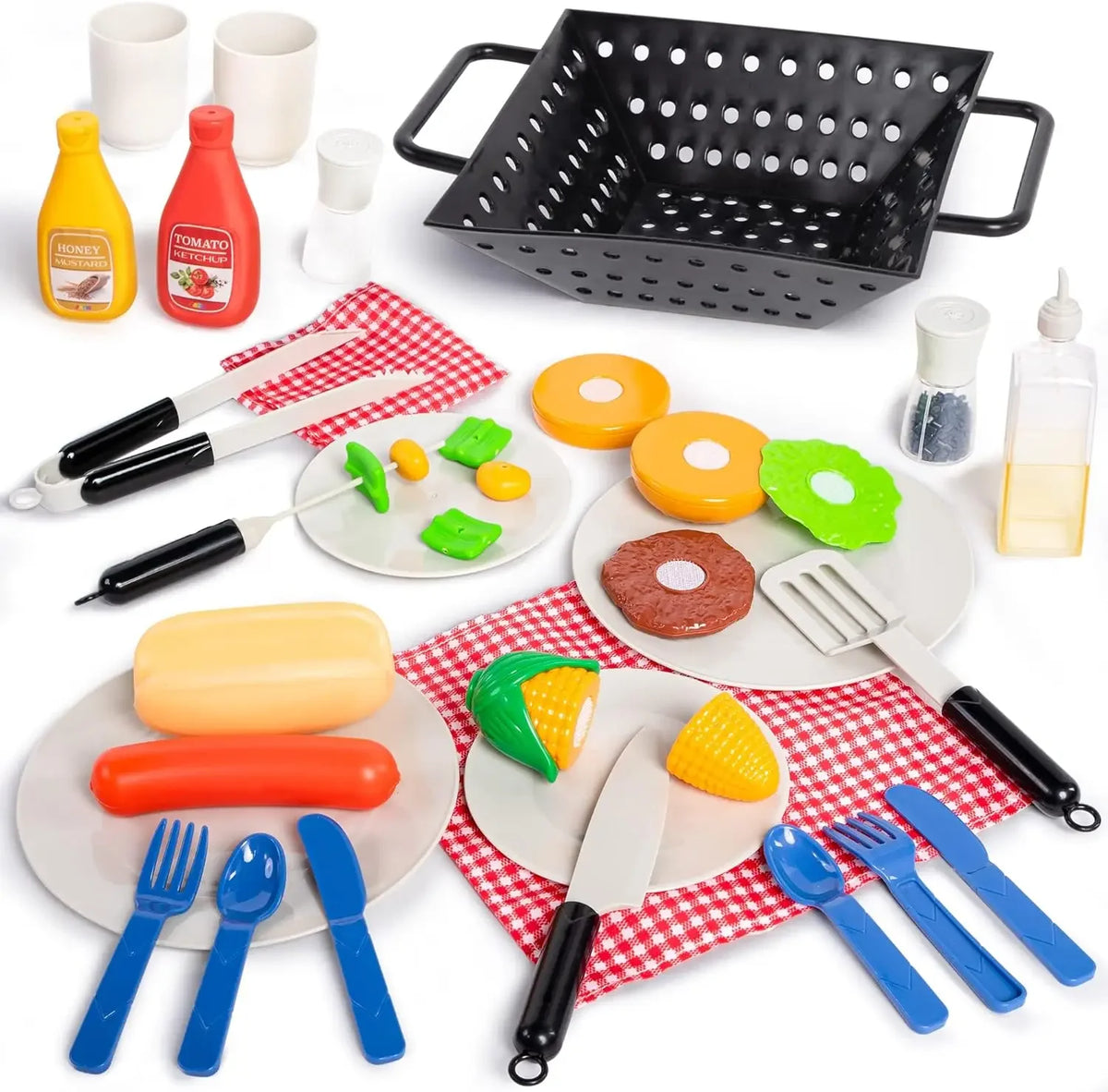 Kids 34 PCS BBQ Grill Pretend Cooking Kitchen Utensils Toy Set