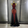 Women's Sexy Rhinestone Halter Backless Mesh Maxi Dress