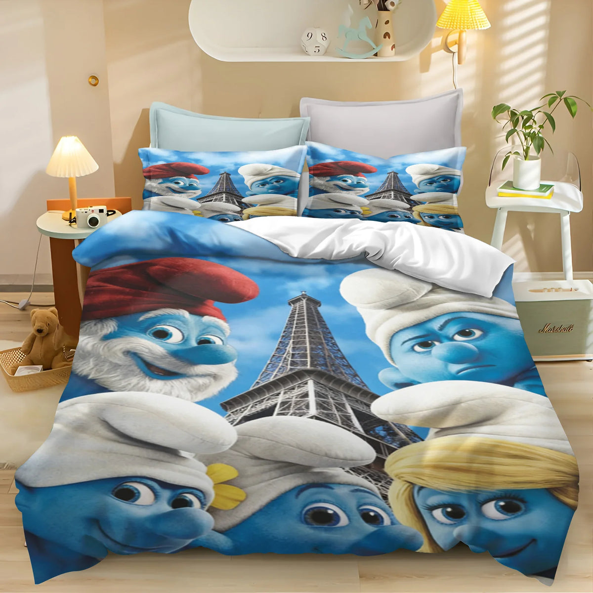 Smurfs Cartoon Duvet Cover and Polyester Bedding Set