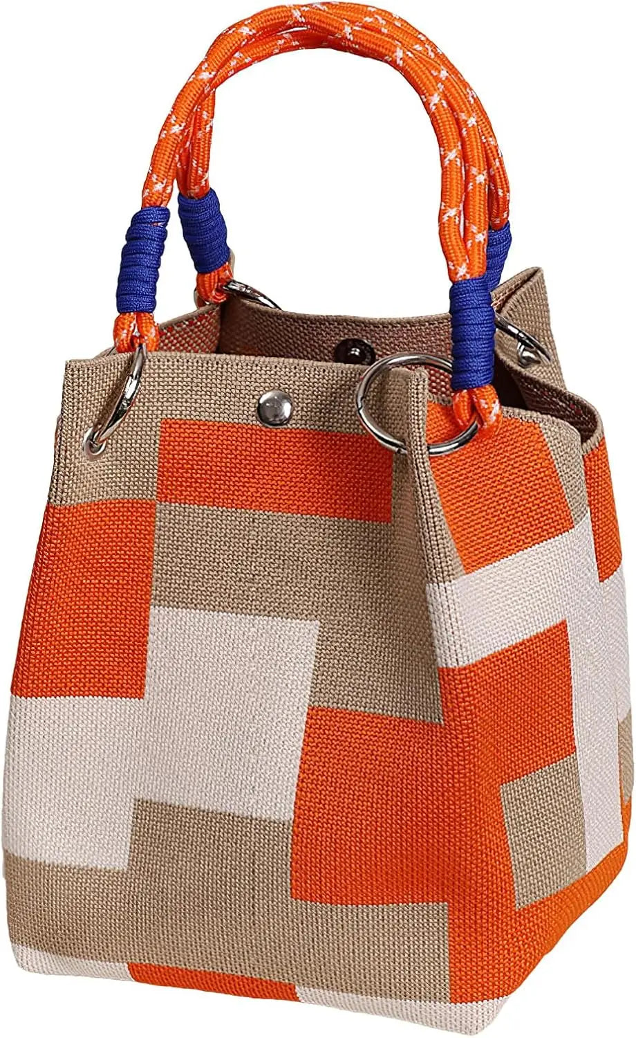 Women's Mini Knitted Geometric Colorblock Bucket Handbag