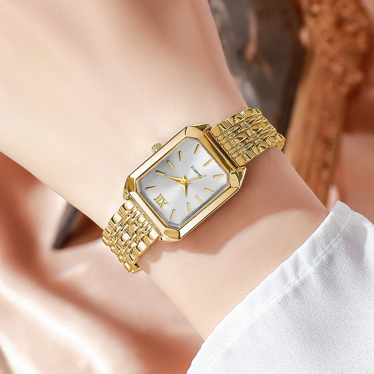 Elegant Rectangle Women's Quartz Wristwatch 5-Piece Jewelry Set