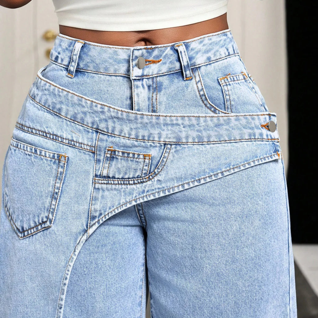 Women's Vintage High Waist Wide Leg Denim Jeans Pants