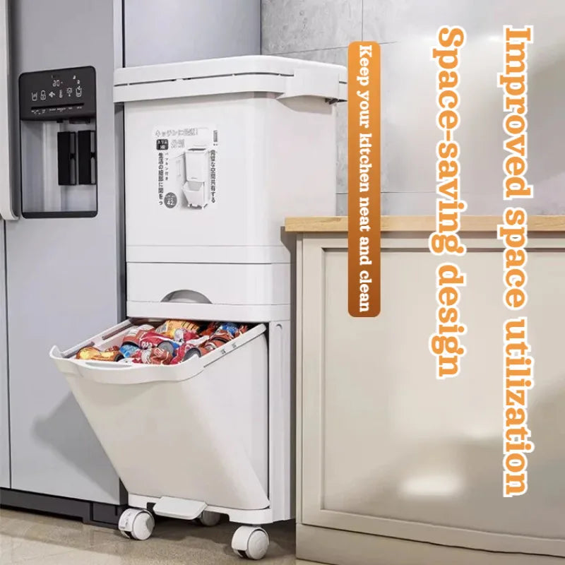 Movable Double Partition Kitchen Trash Can with Lid 11.1 Gallon