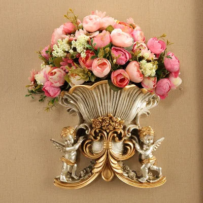 European Resin Angel Wall Vase and Planter Mural Ornament