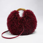 Women's Solid Color Plush Shoulder Bag with Adjustable Strap