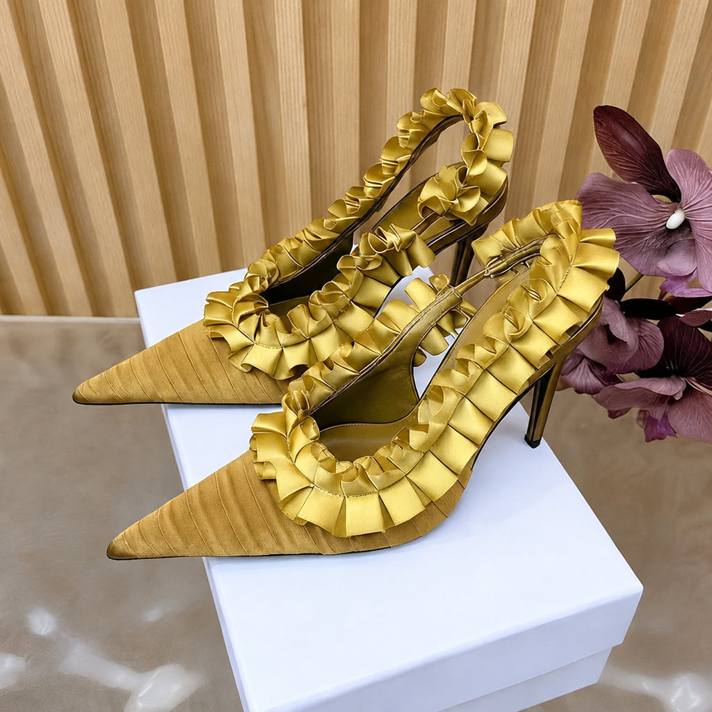 Women's Pleated Lace Pointed Toe High Heel Sandals