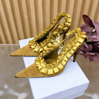 Women's Pleated Lace Pointed Toe High Heel Sandals