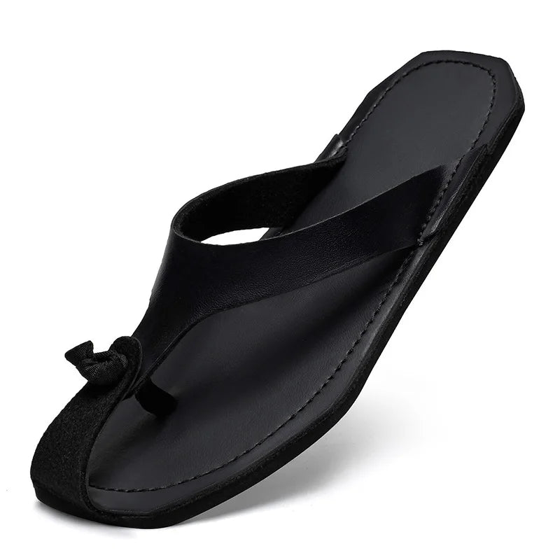 Men's Genuine Leather Summer Flip Flop Slides