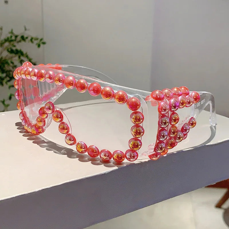 Oversized Square Pearl Sunglasses UV400 Women's Fashion Eyewear