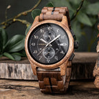 Men's Wooden Chronograph Watch with Luminous Hands and Gift Box