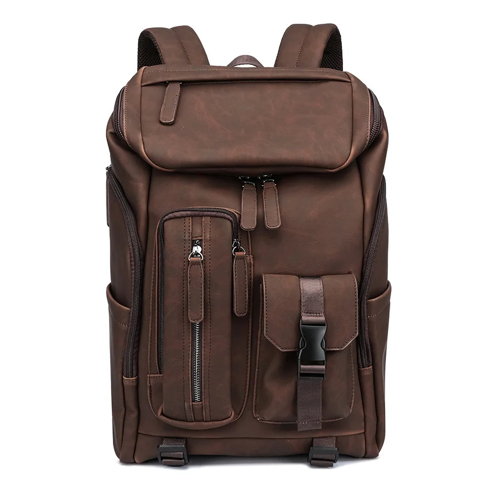 Men's Fashion PU Leather Large Capacity Travel Laptop Backpack
