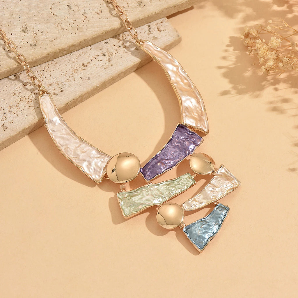 Women's Fashion Bohemian Colorful Enamel Geometric Bib Necklace