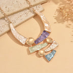 Women's Fashion Bohemian Colorful Enamel Geometric Bib Necklace