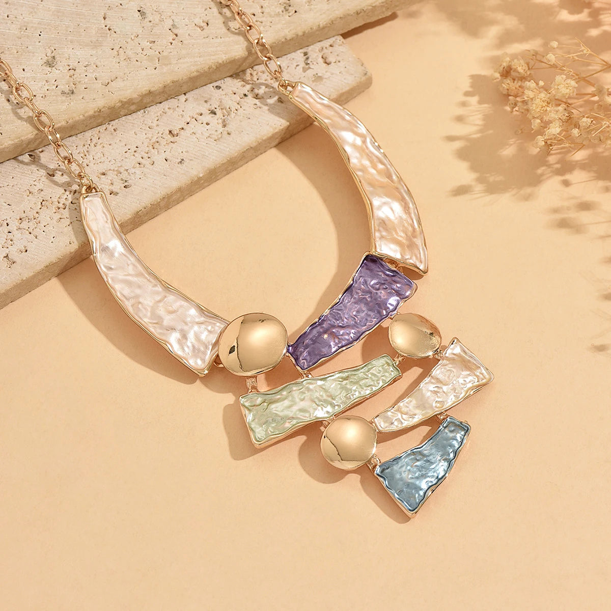 Women's Fashion Bohemian Colorful Enamel Geometric Bib Necklace